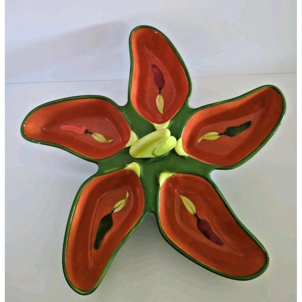 Serrano Studio D 5 Part Peppers Vintage Divided Serving Bowl Star Tray Dish